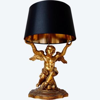 Putto Engel vergoldete Holzlampe