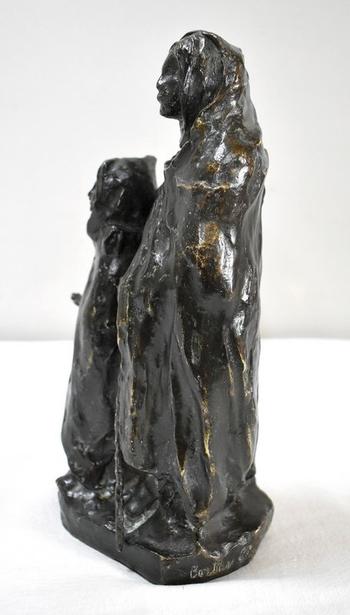 Bronzo con patina marrone, "Il bambino e il cieco", di B. Girardet - Inizio XX secolo