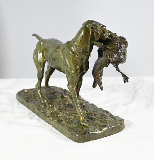 Bronze „Braque au Canard“, signiert P.J Mêne – Mitte 19. Jahrhundert