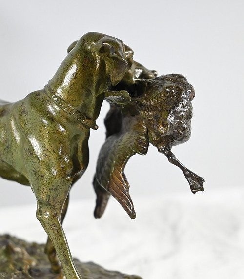 Bronze „Braque au Canard“, signiert P.J Mêne – Mitte 19. Jahrhundert