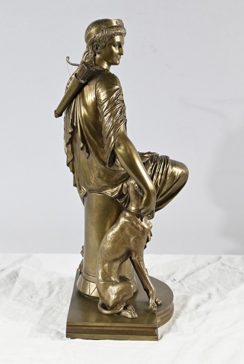 “Diane la Cacciatrice” in bronzo, firmato Peiffer – 2a parte del XIX secolo