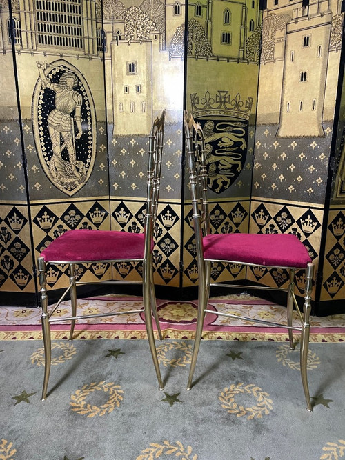 Coppia Di Sedie Chiavari Italiane In Ottone 1940/1950