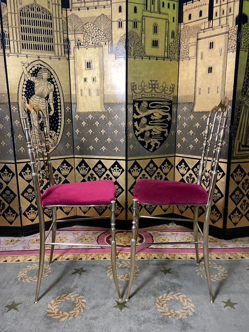 Coppia Di Sedie Chiavari Italiane In Ottone 1940/1950