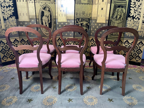 Suite di 6 sedie Luigi Filippo in noce