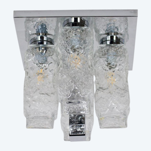 Brutalist “Ice glass” ceiling lamp.