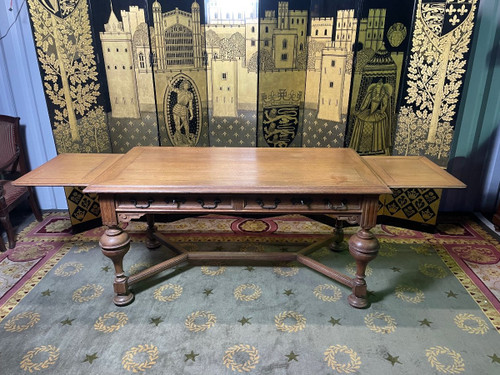 Scrivania piatta in quercia in stile Luigi XIII - Rinascimento