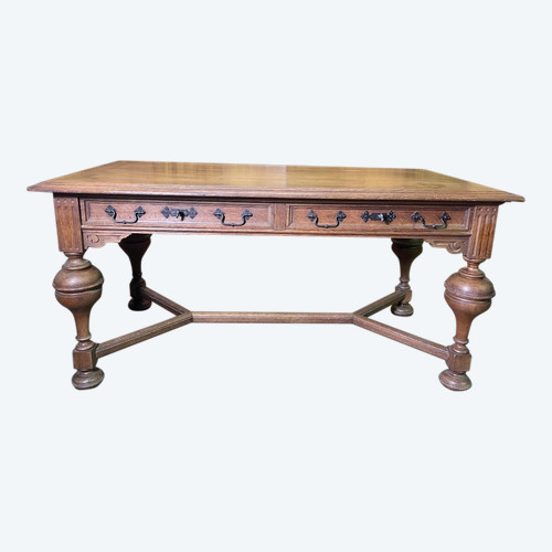 Louis XIII Style Oak Flat Desk - Renaissance