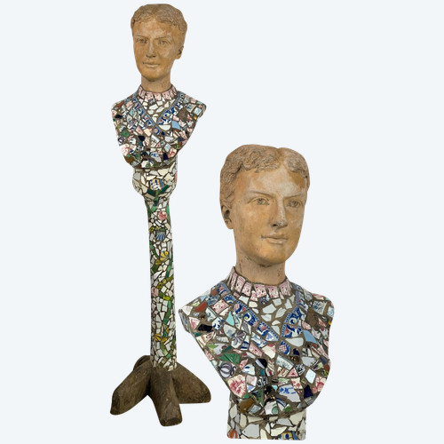 BUSTO A COLONNA RICOPERTO CON TESSUTI DI MOSAICO IN PIQUET “TESTA FEMMINILE”
