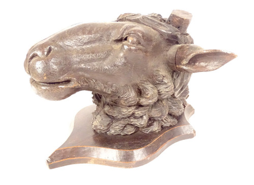 Sculpture Bois Sculpté Black Forest Tête Bélier Mouton Trophée Chasse XIXè