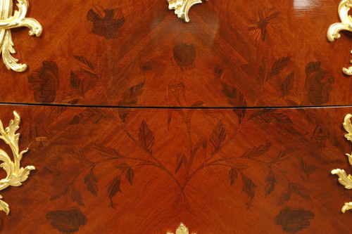 Commode Galbée de style Louis XV à décor de Marqueterie et Bronze doré