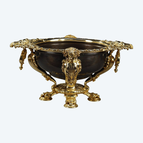 GILDED AND PATINATED BRONZE BOWL, LATE 19TH CENTURY