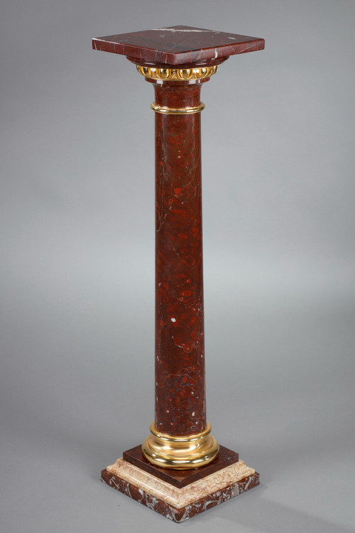 Colonne en marbre griotte et  bronze doré