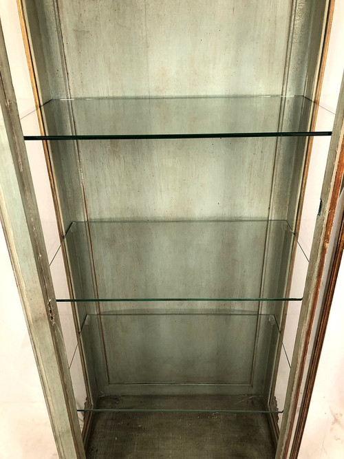 Vitrine en bois laqué bleu/vert, rechampi or, Italie XVIIIe-début XIXe