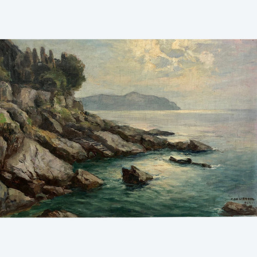 Oil on canvas “La Côte de Nervi” by the painter Max Usadel