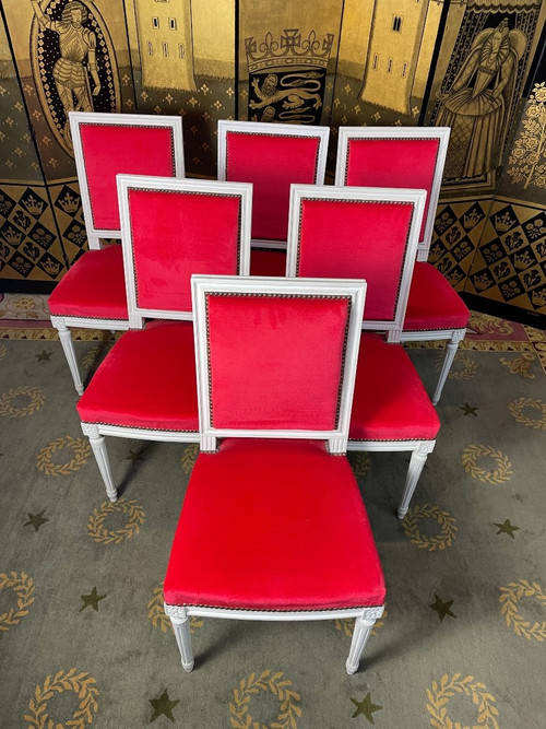 Suite di 6 sedie in stile Luigi XVI