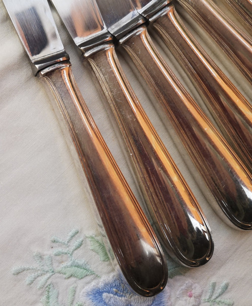 12 Dessert-/Käse-/Dessertmesser, silberne Metallgriffe, Orfèvrerie Saint Médard