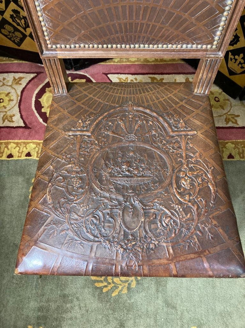 Suite di 10 sedie in pelle in stile Luigi XVI