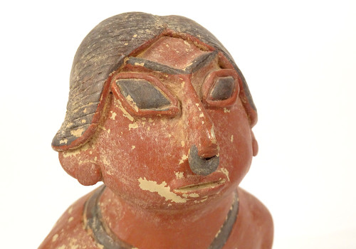 Pre-Columbian statuette emaciated seated man Nayarit Mexico terracotta