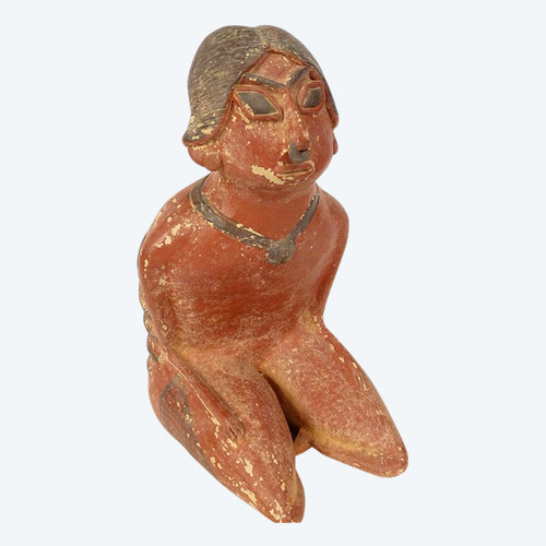 Pre-Columbian statuette emaciated seated man Nayarit Mexico terracotta