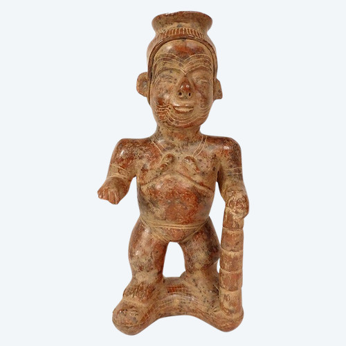 Präkolumbianische Skulptur Colima Mexiko Schamane stehend Stock Schlange Erde
