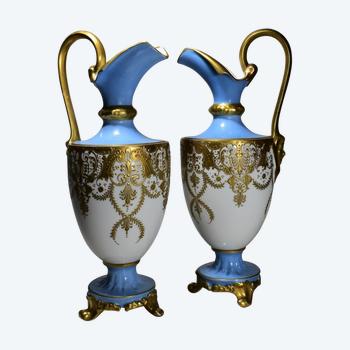 Pair Of Limoges Porcelain Ewers Sazerat