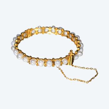 Bracelet Rigide Vintage En Or Et Perles 