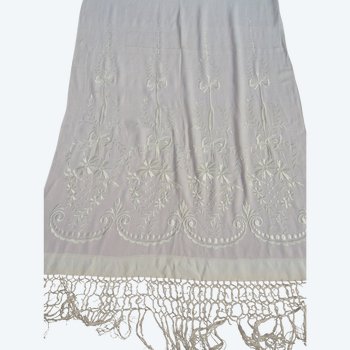 Crepe stole with embroidered fringes early 20th century