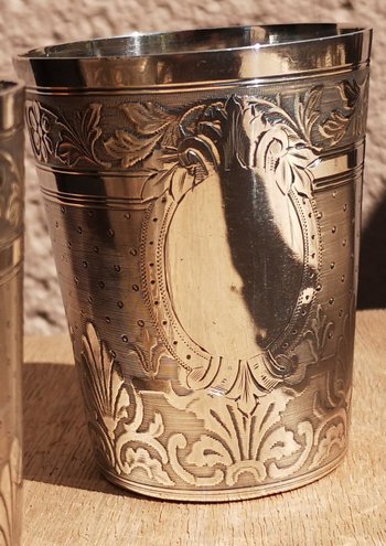 Pair of sterling silver timpani punch neck brace Napoleon III late nineteenth
