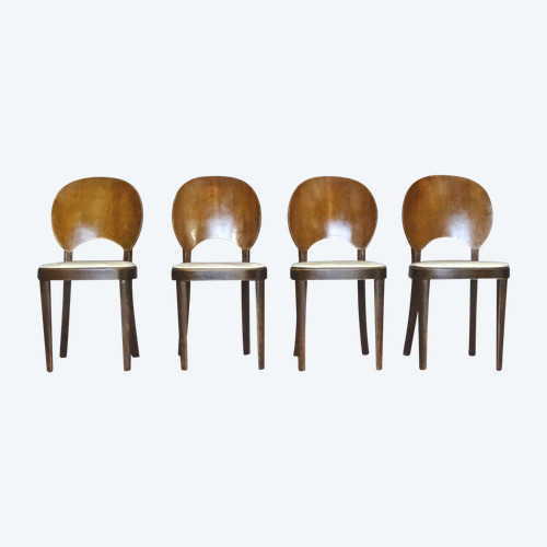 Satz von 4 THONET-Stühlen Nr. A1035, Art Deco 1937 mit Ledersitzen