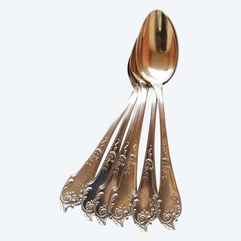 6 coffee / dessert spoons vermeil punch neck brace goldsmith ROUSSEL late nineteenth Napoleon III