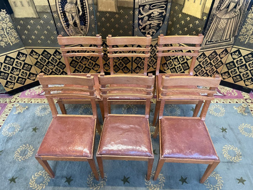 Suite De 6 Chaises En Chêne Et Cuir 1950 « Art Déco »