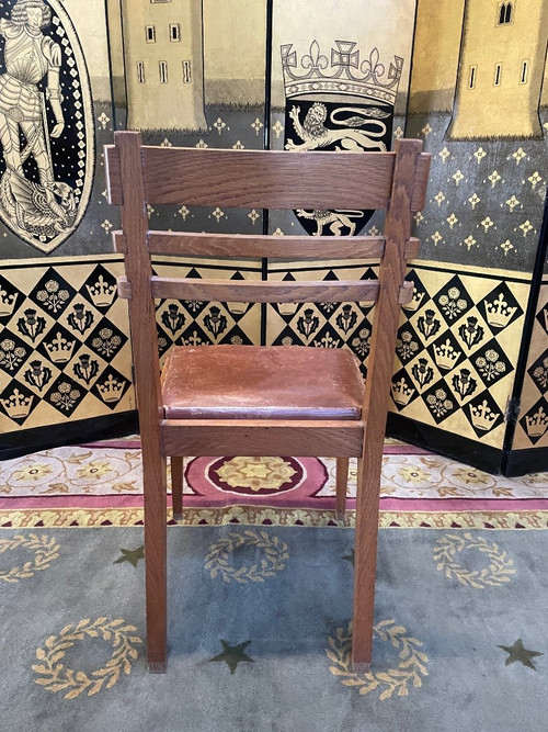 Suite De 6 Chaises En Chêne Et Cuir 1950 « Art Déco »