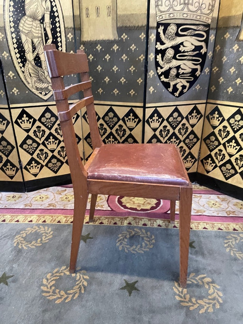 Suite De 6 Chaises En Chêne Et Cuir 1950 « Art Déco »