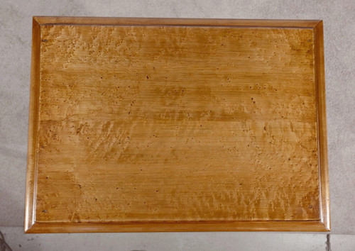 Rare Small Chiffonnière Table in Speckled Amboyna and Cherry, Louis Philippe period – 2nd part