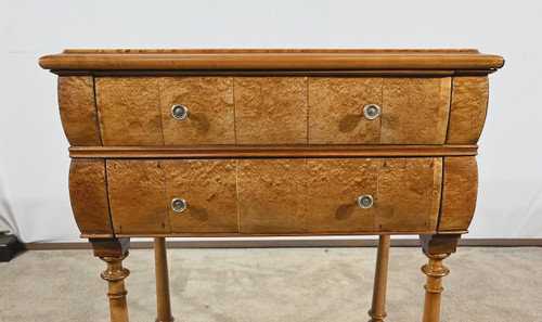 Rare Small Chiffonnière Table in Speckled Amboyna and Cherry, Louis Philippe period – 2nd part