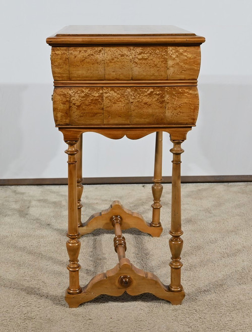 Rare Small Chiffonnière Table in Speckled Amboyna and Cherry, Louis Philippe period – 2nd part