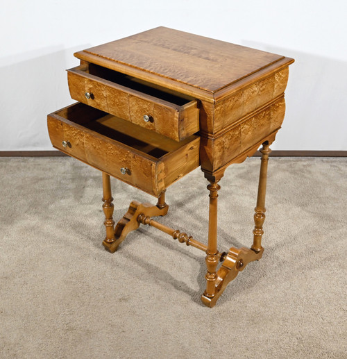 Rare Small Chiffonnière Table in Speckled Amboyna and Cherry, Louis Philippe period – 2nd part