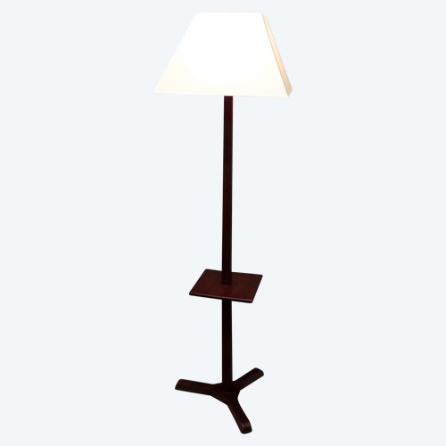 Lampada da terra in mogano con ripiano centrale anni '60 '70