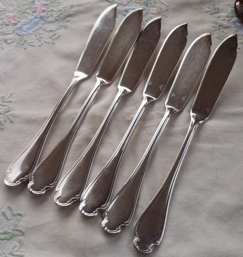 6 pieces of silver-plated fish cutlery Pompadour model Christofle silverware