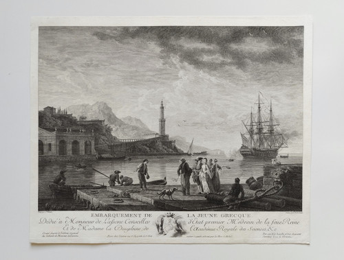 Etching After Vernet Engraving Embarkation Of The Young Greek Girl 18th C Old  Print