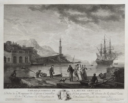 Etching After Vernet Engraving Embarkation Of The Young Greek Girl 18th C Old  Print