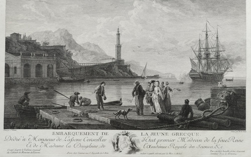 Etching After Vernet Engraving Embarkation Of The Young Greek Girl 18th C Old  Print