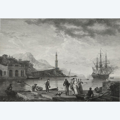 Etching After Vernet Engraving Embarkation Of The Young Greek Girl 18th C Old  Print