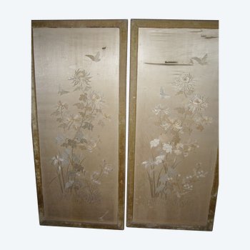 Pair of 19th century Chinese embroidered panels