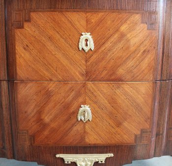Comò Sauteuse in palissandro e legno viola, transizione Luigi XV / Luigi XVI - seconda parte del XIX secolo