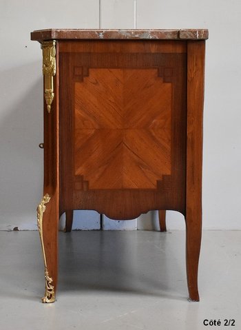 Comò Sauteuse in palissandro e legno viola, transizione Luigi XV / Luigi XVI - seconda parte del XIX secolo