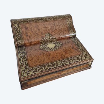 TAHAN-Schreibetui aus Edelholzfurnier und gemeißeltem Messing-Inlay - Boulle-Intarsien - NAPOLEON III