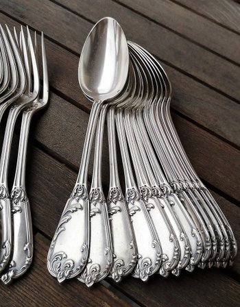 12 solid silver table cutlery neck brace Léon LAPAR & Fouquet Lapar (Tétard Successeur) late 19th century