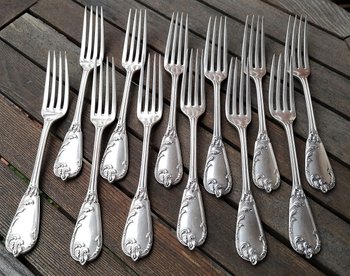 12 solid silver table cutlery neck brace Léon LAPAR & Fouquet Lapar (Tétard Successeur) late 19th century