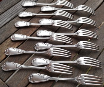 12 solid silver table cutlery neck brace Léon LAPAR & Fouquet Lapar (Tétard Successeur) late 19th century